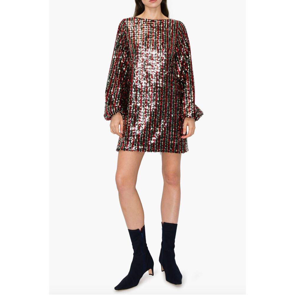 MELLODAY Sequin Long Sleeve Minidress - Multicolor Striped Party Dress Size M